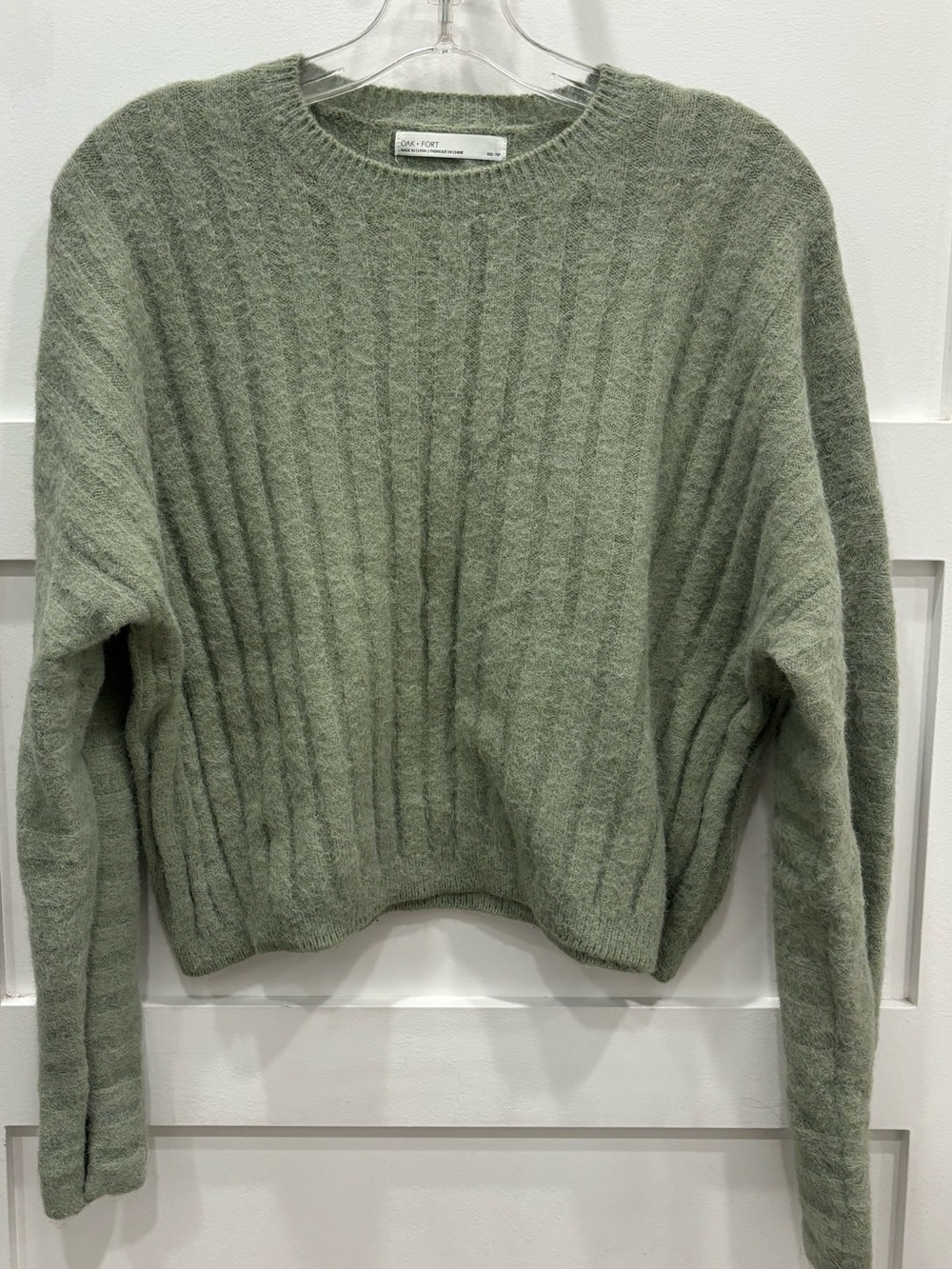 OAK + FORT Sage Green Ribbed Crewneck Sweater